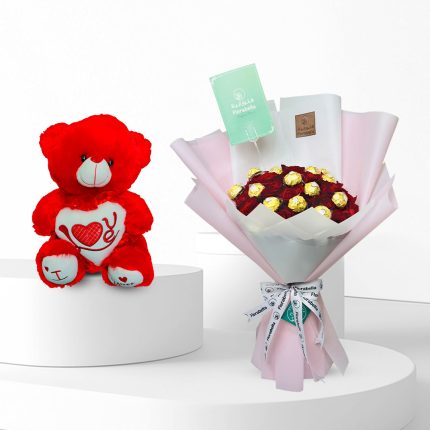 teddy and flower mixed with Ferrero rocher chocolate