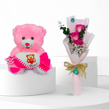 budget bouquet and teddy bear