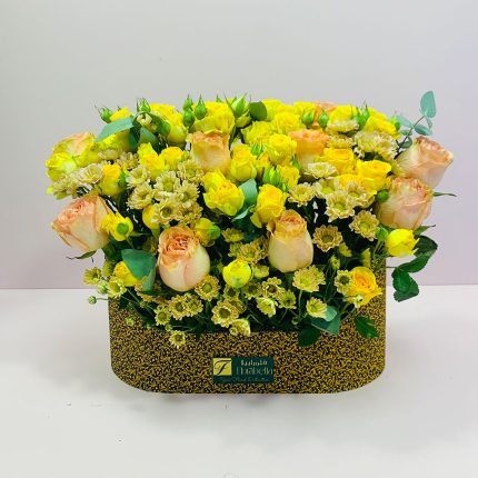 yellow flower arrangement box