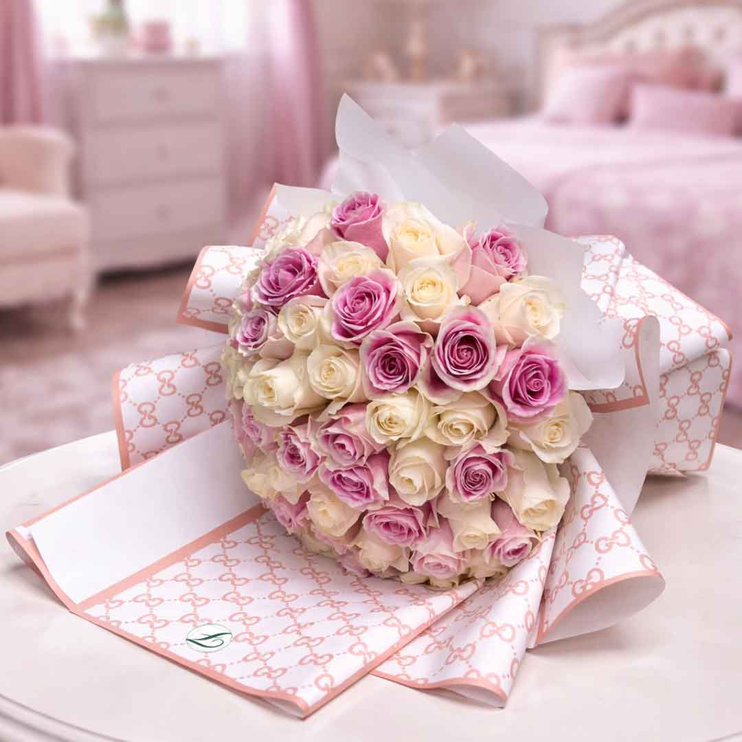 Pink-and-white-roses-1 Luxury Pink & Ivory Rose Bouquet in Doha | Florabella Flowers