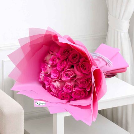 Luxury 25 Pink Roses Bouquet in Pink Wrapping | Fresh Flower Delivery Qatar