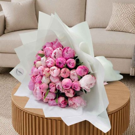 Luxury 50 Pink Peony Bouquet with Premium Wrapping | Fresh Peony Flowers Delivery in Doha Qatar