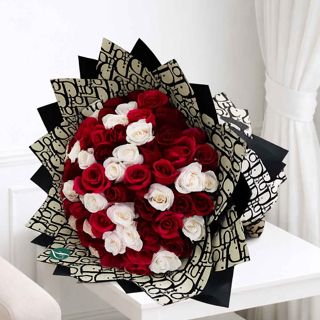 50-white-red-mixed-roses-bouquet-qatar Luxury 50 White & Red Mixed Roses Bouquet