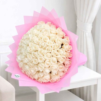 Luxury 100 pink roses bouquet handcrafted with fresh premium pink roses and elegant wrapping, perfect for birthdays, anniversaries, Mother's Day, Valentine's Day, and same-day flower delivery in Doha, Qatar.