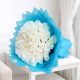 Fresh luxury white roses bouquet beautifully wrapped in elegant blue premium wrapping for birthdays, anniversaries, weddings, and same-day flower delivery in Qatar.