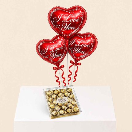 Romantic Red Roses, Heart Balloon & Ferrero Rocher Gift Combo – Flower Delivery Qatar