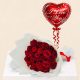 Fresh 25 red roses bouquet with an "I Love You" heart foil balloon, luxury romantic flower combo for birthdays, anniversaries, Valentine's Day, and surprise gifts with same-day delivery in Qatar.