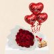 25 Red Roses Bouquet with I Love You Heart Foil Balloon & Ferrero Rocher Chocolate | Florabella Qatar