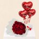 25 fresh red roses bouquet paired with a heart-shaped foil balloon, luxury romantic flower combo for birthdays, anniversaries, Valentine's Day and special occasions with same-day delivery in Doha, Qatar by Florabella Flowers.