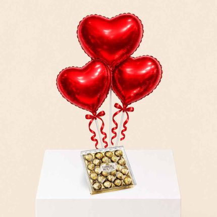Red heart foil balloon and ferrero rocher chocolate buy online in Qatar