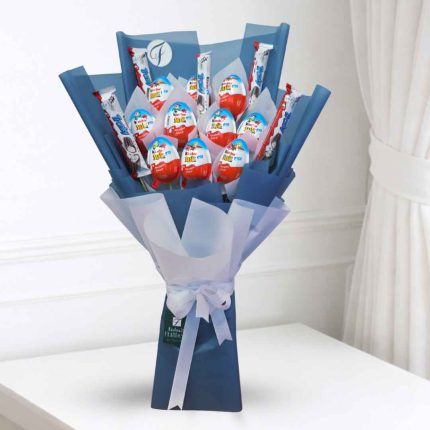 Luxury Kinder Joy chocolate bouquet for kids, beautifully wrapped for birthdays, Children's Day, school celebrations, and special occasions with same-day delivery in Doha, Qatar.