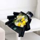 Fresh yellow and white roses bouquet beautifully arranged in luxury black wrapping, perfect for birthdays, congratulations, graduations, and same-day flower delivery across Doha and Qatar.