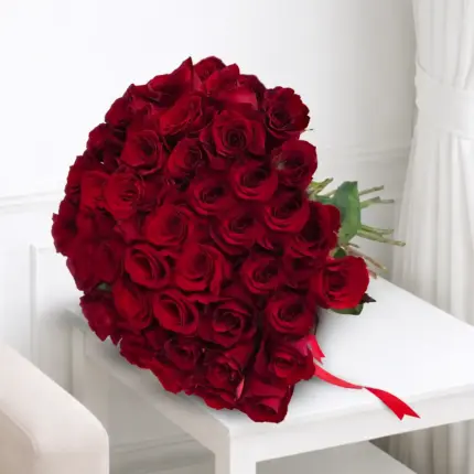 50 red roses naked bouquet in elegant hand-tied arrangement, fresh red roses bouquet delivery in Qatar
