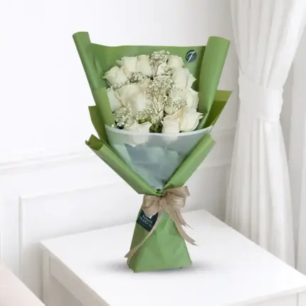 20 fresh white roses bouquet with elegant wrapping for flower delivery in Qatar