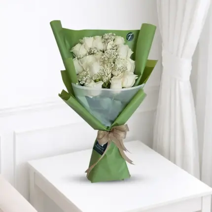 20 fresh white roses bouquet with elegant wrapping for flower delivery in Qatar