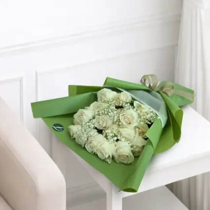 20 fresh white roses bouquet with elegant wrapping for flower delivery in Qatar