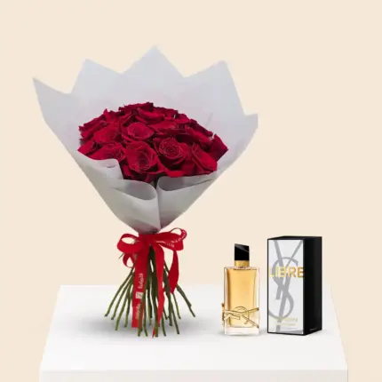 YSL Libre Eau De Parfum 90ml with 20 Red Roses Bouquet Combo Qatar