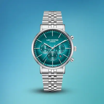 LEE COOPER Men's Multifunction Blue-to-Black Dial Watch LC08372.391 with Silver Metal Bracelet