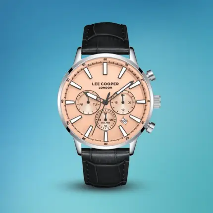 LEE COOPER Men's Multifunction Rose Gold Dial Watch LC08401.301 with Black Leather Strap