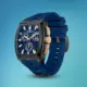 Quantum HNG1279.699 men's dark blue dial quartz watch with steel case and silicone strap