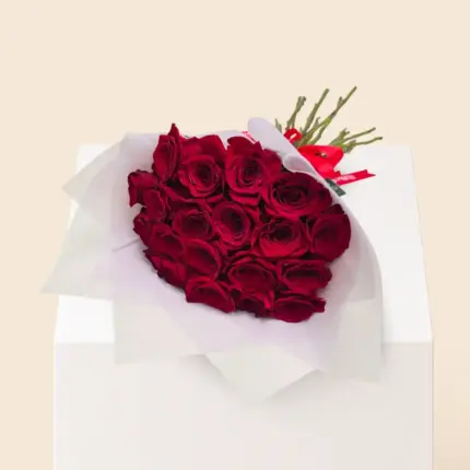20 red roses luxury bouquet with simple wrapping in Qatar