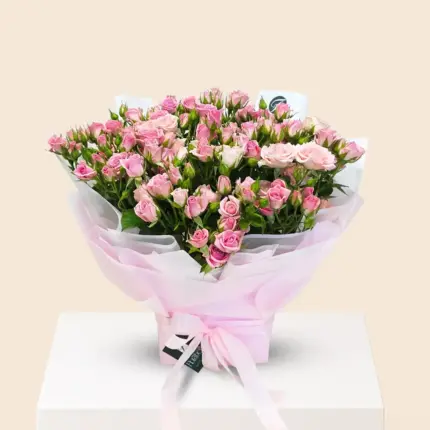 Pink baby roses bouquet gift for birthdays, anniversaries and newborn baby wishes in Qatar