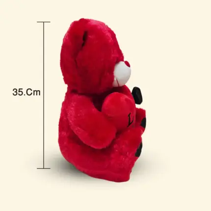 Red soft toy teddy bear with Love You printed message, romantic gift available at Florabella Flowers Qatar