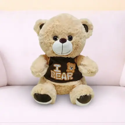 Beige soft toy teddy bear combo gift for girlfriend, birthday and anniversary in Qatar – Florabella Flowers