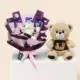 Mixed colour rose bouquet with chocolates and beige soft toy teddy bear combo gift from Florabella Flowers Qatar